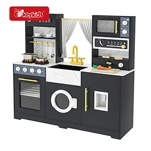 2024 New sale black wooden large play kitchen for big kids W10C909