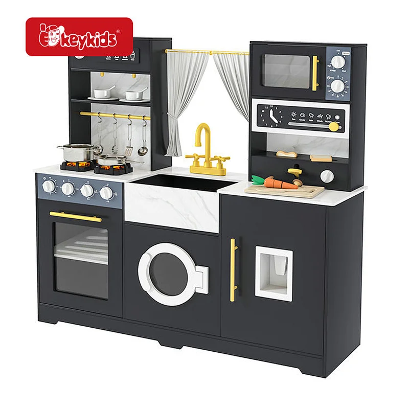 2024 New sale black wooden large play kitchen for big kids W10C909