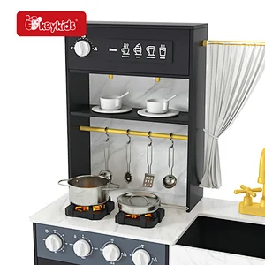 2024 New sale black wooden large play kitchen for big kids W10C909