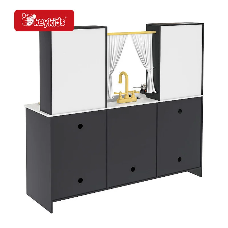 2024 New sale black wooden large play kitchen for big kids W10C909